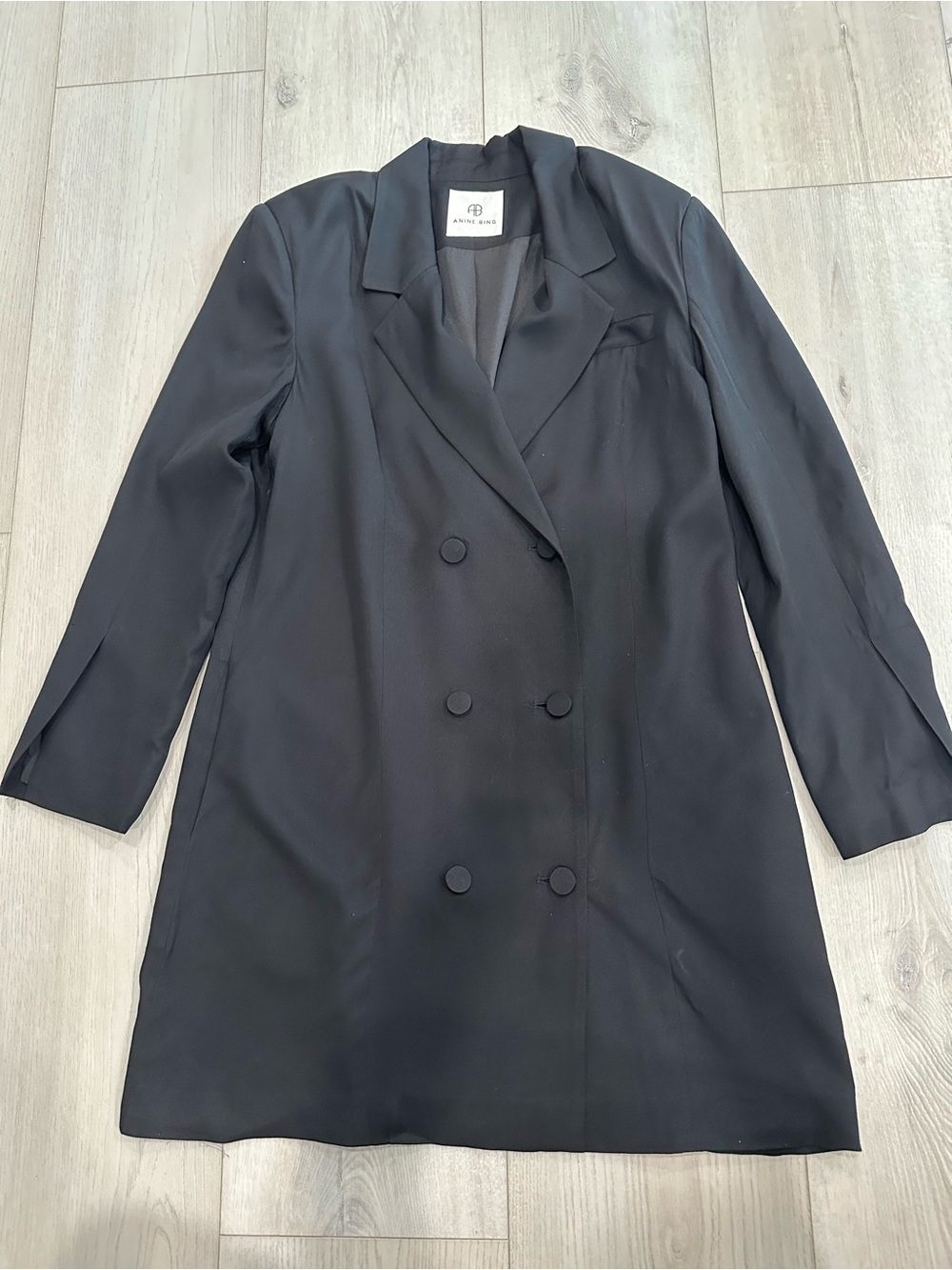 ANINE BING Black Double Breasted Longline Blazer Coat Size L